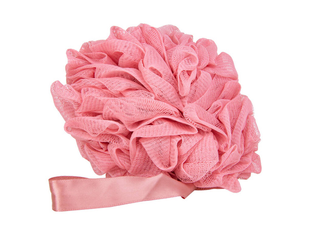 Esponja de sopro rosa para banho de chuveiro isolado no fundo branco - Foto, Imagem