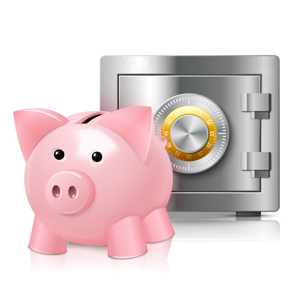 Piggy bank with safe print - Vector, Image