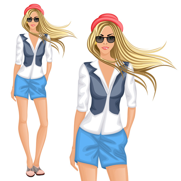 Blond hipster meisje - Vector, afbeelding