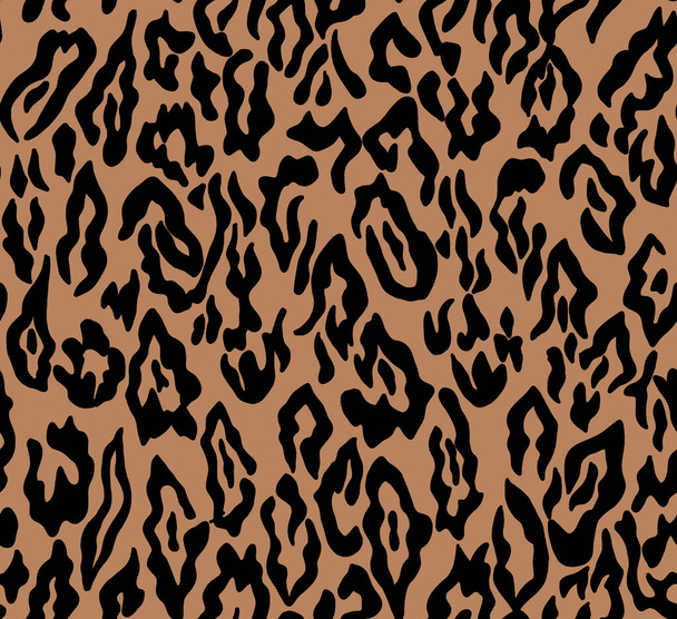 Patrón de vectores de animales sin costura. Patrón irregular de manchas abstarct. Manchas de leopardo negro de moda sobre fondo de camello. Motas animales irregulares de moda para la moda y el diseño de interiores.  - Foto, Imagen
