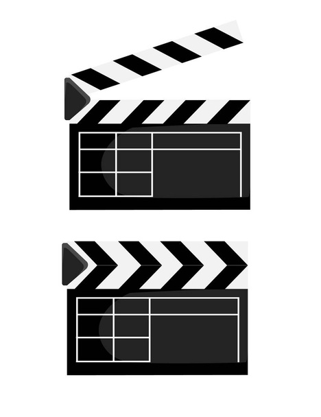 2つの木製の黒い色の映画のクラッパーボードのイラストのセットは白い背景に隔離された - ベクター画像