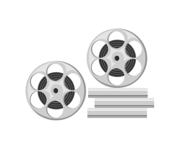 Retro-Metall-Kinohaspel mit Filmvektorillustration isoliert auf weißem Hintergrund - Vektor, Bild