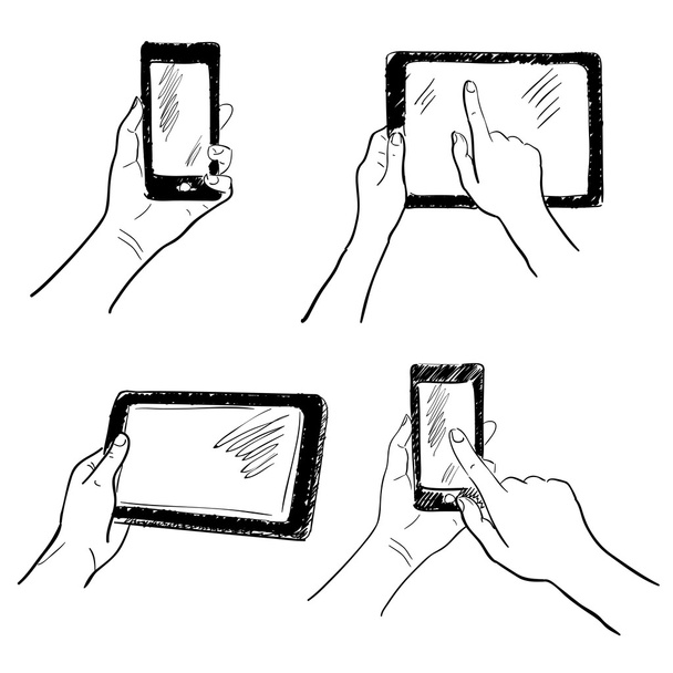handen touchscreen schets set - Vector, afbeelding