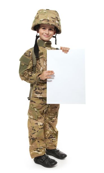 Young soldier holding a poster - Фото, изображение
