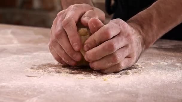 Chef amasando masa enharinada para pasta. Hacer pasta casera de cerca  - Imágenes, Vídeo