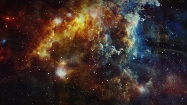 Loop Space Flight deep space exploration travel to Rosette Nebula also known as Caldwell 49. 4K 3D loop space exploration to star field Rosette Nebula in Milky Way Galaxy. Furnished by NASA images. - Footage, Video