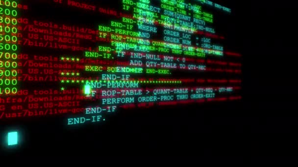 4K - Code pirate exécutant sur un terminal d'écran d'ordinateur - Séquence, vidéo