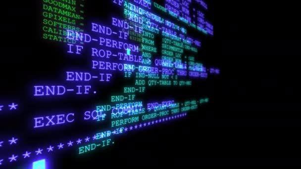 4K - Hakkerikoodi käynnissä alas tietokoneen näytön päätelaitteen - Materiaali, video