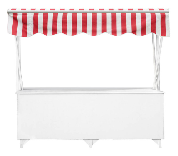 Cabine de marché blanche avec auvent à rayures rouges                                 - Photo, image