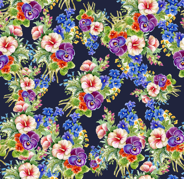 Floral colorful mallow flowers pattern - Fotoğraf, Görsel