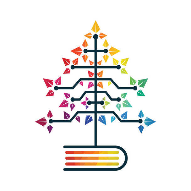 Книжковий вектор Цифрова Різдвяна ялинка. Технічне дерево з книгою Векторний дизайн шаблону
. - Вектор, зображення