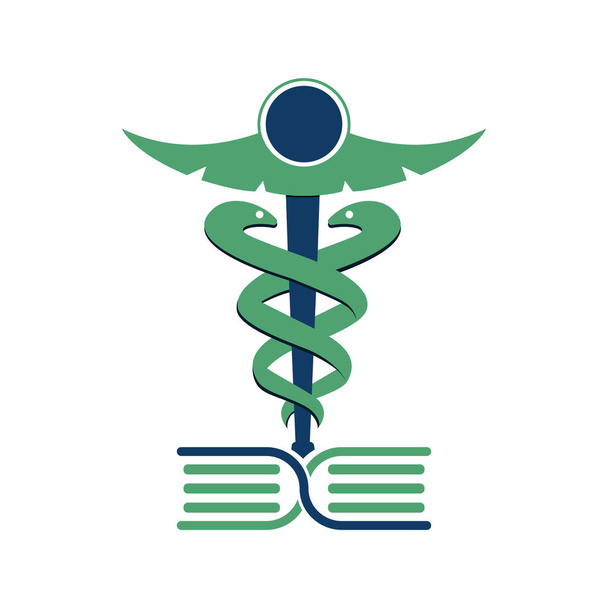Caduceus Book medicínské logo vektor design. Návrh vektorové šablony koncepce lékařské knihy. - Vektor, obrázek