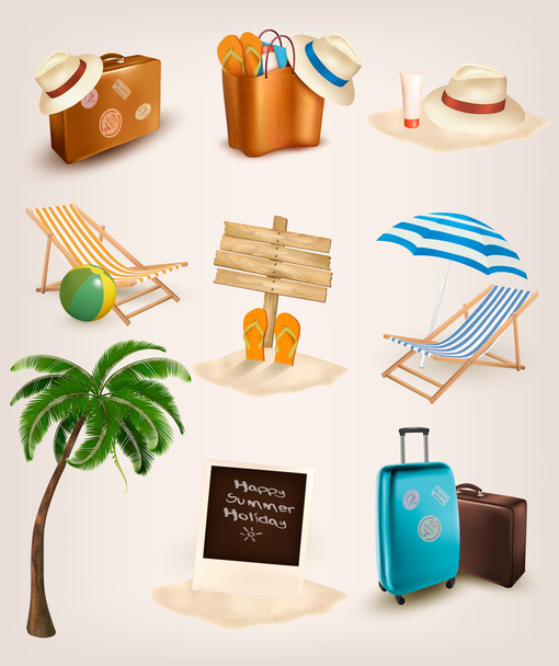 Set of vacation related icons. Vector.  - Vector, afbeelding