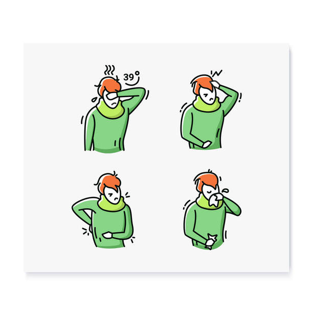 Set di icone a colori dell'influenza - Vettoriali, immagini