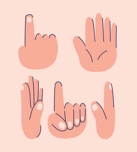 набор рук иконки на розовом фоне - Вектор,изображение