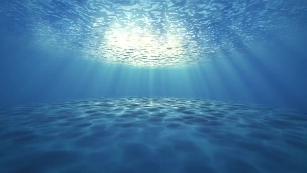 Kék óceán fenék buborékok és fénysugarak mély víz alatti háttér animáció - Felvétel, videó