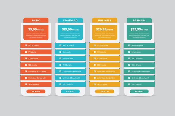 Pricing Table Template Vector Design - Vector, Image