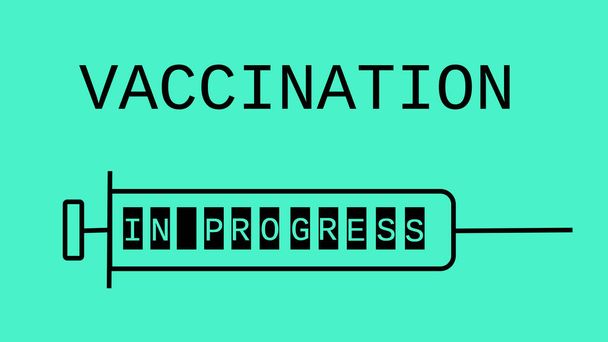 Affiche avec une aiguille et des lettres noires de vaccination en couleur bleue. - Photo, image