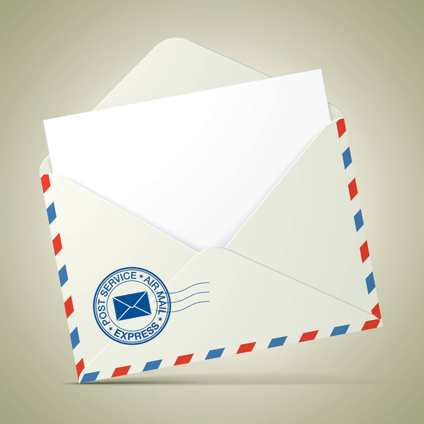 Opened envelope with stamp and blank letter. - Vector, Image