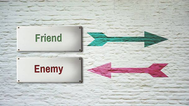 Street Sign the Direction Way to Friend versus Enemy - Photo, Image