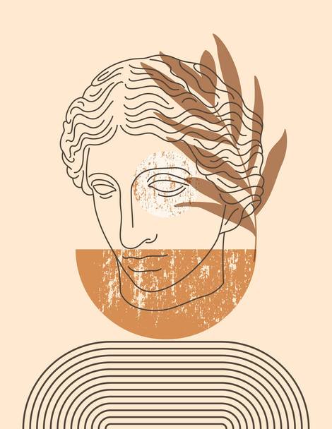 Abstracte Boho Illustratie met antieke beeldhouwkunst van Amazon in een Minimal Liner stijl. Vector Hedendaagse achtergrond - Vector, afbeelding