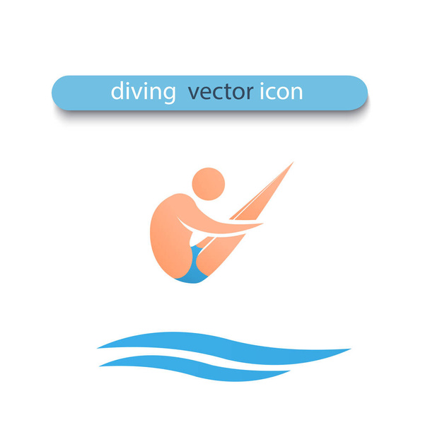 Een atleet springt van springplank in het water. - Vector, afbeelding