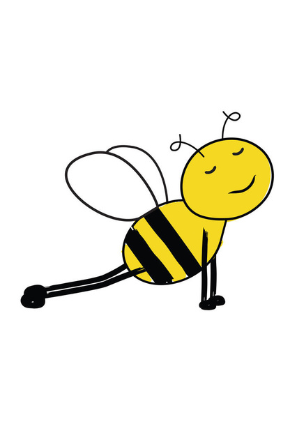 Κινούμενο χαριτωμένο μέλισσα τέντωμα. Ειρηνική μέλισσα σε στάση γιόγκα. - Διάνυσμα, εικόνα