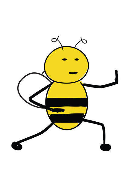 Cartoon bonito abelha praticando tai chi. Abelha pacífica em uma pose de arte marcial. - Vetor, Imagem
