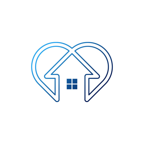 Stay at Home Logo Icona Illustrazione grafica vettoriale. Home with Love concetto di design icona. Casa con icone a forma di cuore mostra i messaggi "stare a casa" o "stare al sicuro" durante il virus Corona (COVID-19) pandemia - Vettoriali, immagini