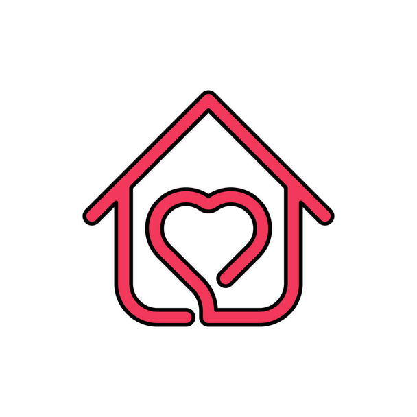 Stay at Home Logo Icon Illustration de design vectoriel. Accueil avec l'icône d'amour concept de conception. Accueil avec des icônes en forme de coeur affiche les messages "rester à la maison" ou "rester en sécurité" pendant la pandémie du virus Corona (COVID-19) - Vecteur, image