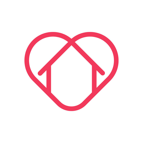 Zostań w Home Logo Ikona Wektor projekt ilustracji. Dom z koncepcją projektowania ikon miłości. Dom z ikonami kształtu serca pokazuje wiadomości "zostań w domu" lub "bądź bezpieczny" podczas pandemii wirusa Corona (COVID-19) - Wektor, obraz