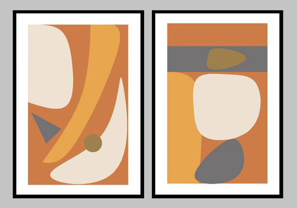 Set twee van abstracte Geometrische midden-eeuwse moderne muurkunst. Neutraal bruine kleur van muurdecoratie. Organische Minimalistische wanddecoraties. Vector Ilustratie kan gebruikt worden voor achtergrond, lay-out, template en poster. - Vector, afbeelding