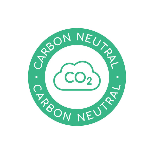 Hiilineutraali etiketti pilvi sisällä ympyrä. Vihreä CO2 neutraali merkki, kuvake, symboli. Nollapäästökäsite. Ympäristöystävällinen postimerkki. Hiilidioksidikaasut. Vektori kuvitus, tasainen, clip art. - Vektori, kuva