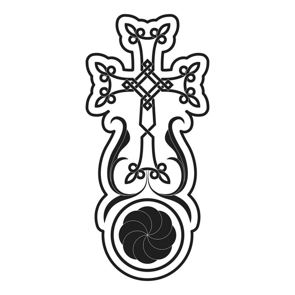 векторная икона с древним армянским символом Хачкар. Армянский крест для вашего проекта - Вектор,изображение