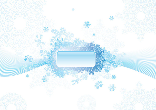 Abstract blue christmas background with snowflakes all around and a central frame. All in separate layers for better edit - Вектор, зображення
