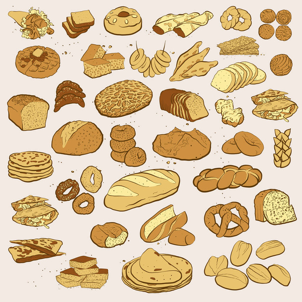 Hand drawn baked goods lined up for wall art and shirts prints - Vector, Image