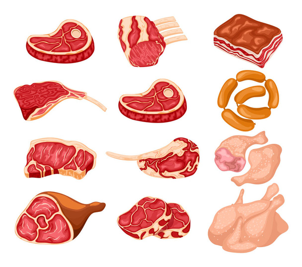 Προϊόντα κρέατος κινουμένων σχεδίων - Διάνυσμα, εικόνα
