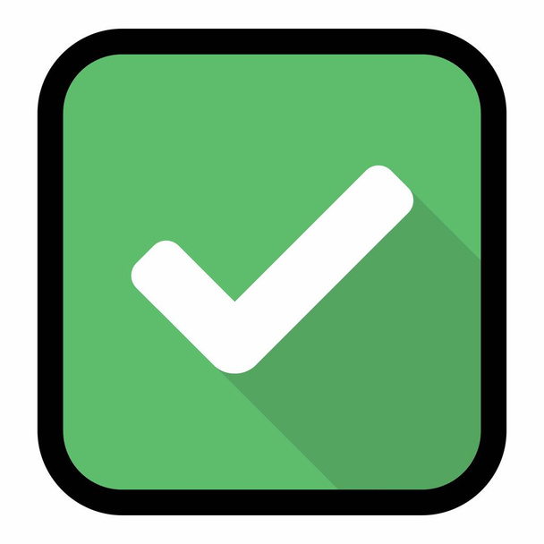 Check marks, Tick marks, Accepted, Approved, Yes, Correct, Ok, Right Choices, Task Completion, Voting. - vector mark symbols in green. Black stroke and shadow design. Isolated icon. Flat style vector illustration. - Vector, Image