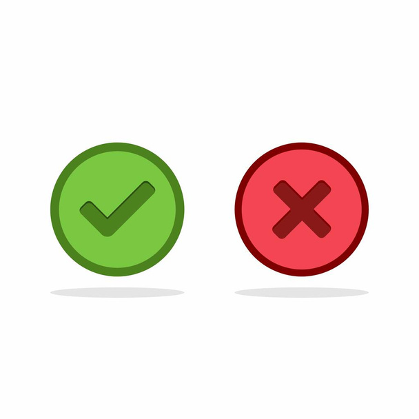 チェックマークと間違いマーク、チェックマークとクロスマーク、承認/却下、承認/不承認、はい/いいえ、右/間違い、緑/赤、正しい/偽、 OK /いいえ-緑と赤のベクトルマーク記号。隔離されたアイコン. - ベクター画像
