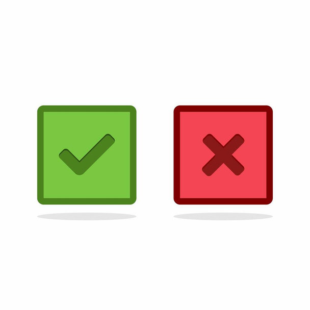 Check and wrong marks, Tick and cross marks, Accepted / Rejected, Approved / Disapproved, Yes / No, Right / Wrong, Green / Red, Correct / False, Ok / Not Ok - vector mark symbols in green and red. Изолированная икона. - Вектор,изображение