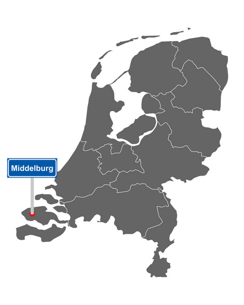 Mapa Holandska s dopravní značkou Middelburg - Vektor, obrázek