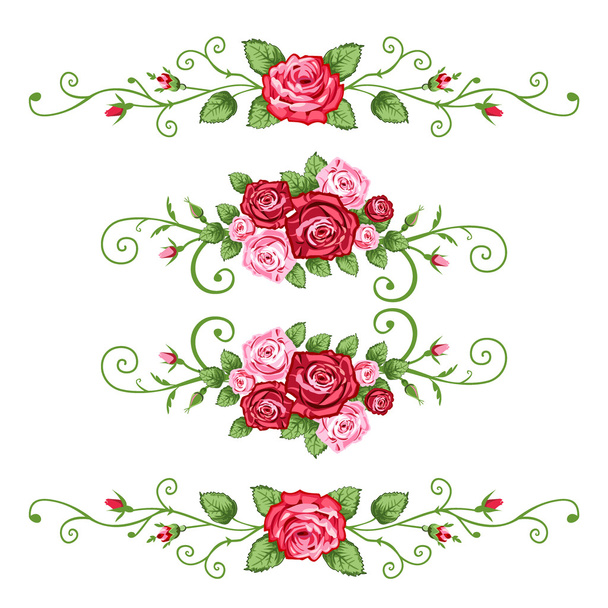 Elementos de rosas retro para tarjetas de felicitación, banners o fondos. Gráfico vectorial escalable completo. - Vector, imagen