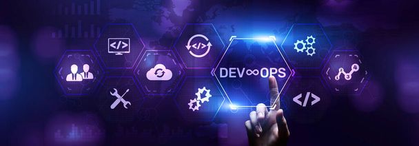 DevOps Módszertan Fejlesztés Operations agil programming technology concept. - Fotó, kép