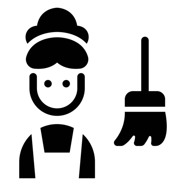 Mujer, Trabajador, Servicio, Avatar, Escoba, Mucama, Icono limpiador de Profesión avatar Glyph - Vector, Imagen
