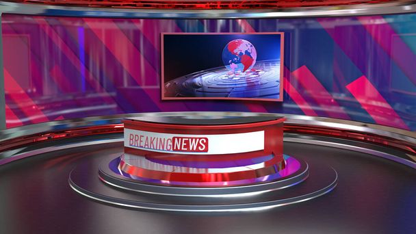 News Studio, sfondo per spettacoli televisivi .TV On Wall.3D Virtual News Studio sfondo, illustrazione 3d - Foto, immagini