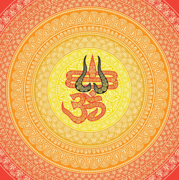 Circular pattern in form of mandala for Henna, Mehndi, tattoo, decoration. Decorative ornament in oriental style with ancient Hindu mantra OM. Doodle with bright colours - Zdjęcie, obraz