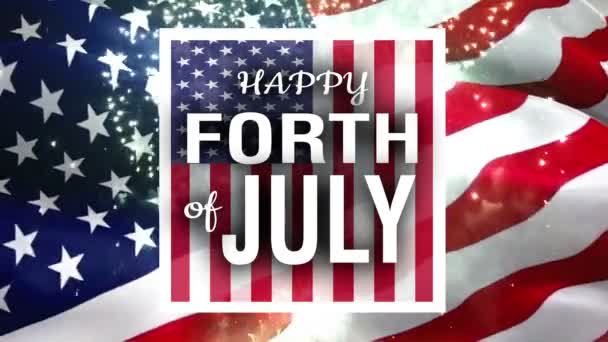 Текст 4 июля на фоне флага США. Американцы празднуют День независимости 4 июля. Американский флаг. День Президента. Знамя Дня независимости США. Флаг США - Кадры, видео