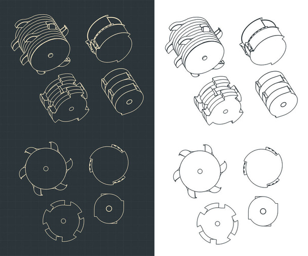 Ilustrações vetoriais estilizadas do RASSOR Bucket Drum mini set blueprints - Vetor, Imagem