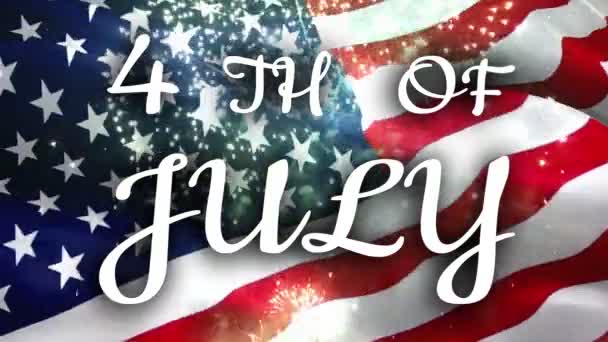 Fourth of July text on USA flag background. US Independence day, Memorial Day of USA. Fourth of July flag United States design isolated on USA background. US July 4 Day. American flags background.US concept - Footage, Video