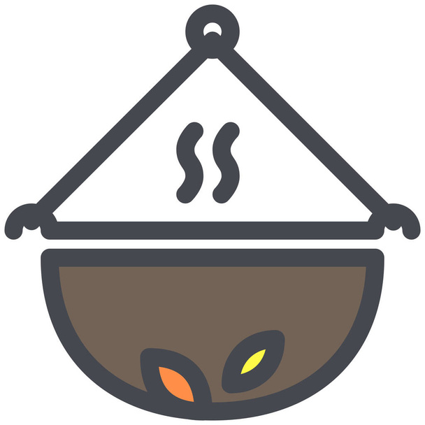 Кастрюля, цветная, огонь, горшок, приготовление пищи, еда, горячая, икона повара из продуктов питания и напитков - цветной - Вектор,изображение